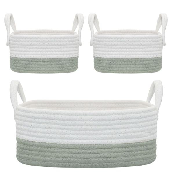 Living Textiles Cotton Rope Basket 3pc Sage/White
