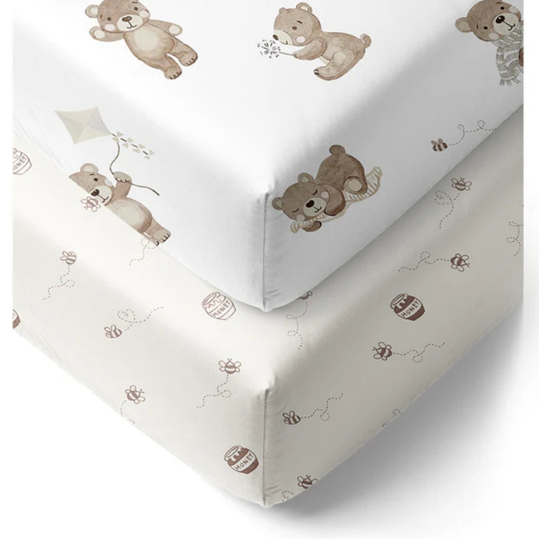 Living Textiles Cot Fitted Sheets 2pk Cuddly Bear