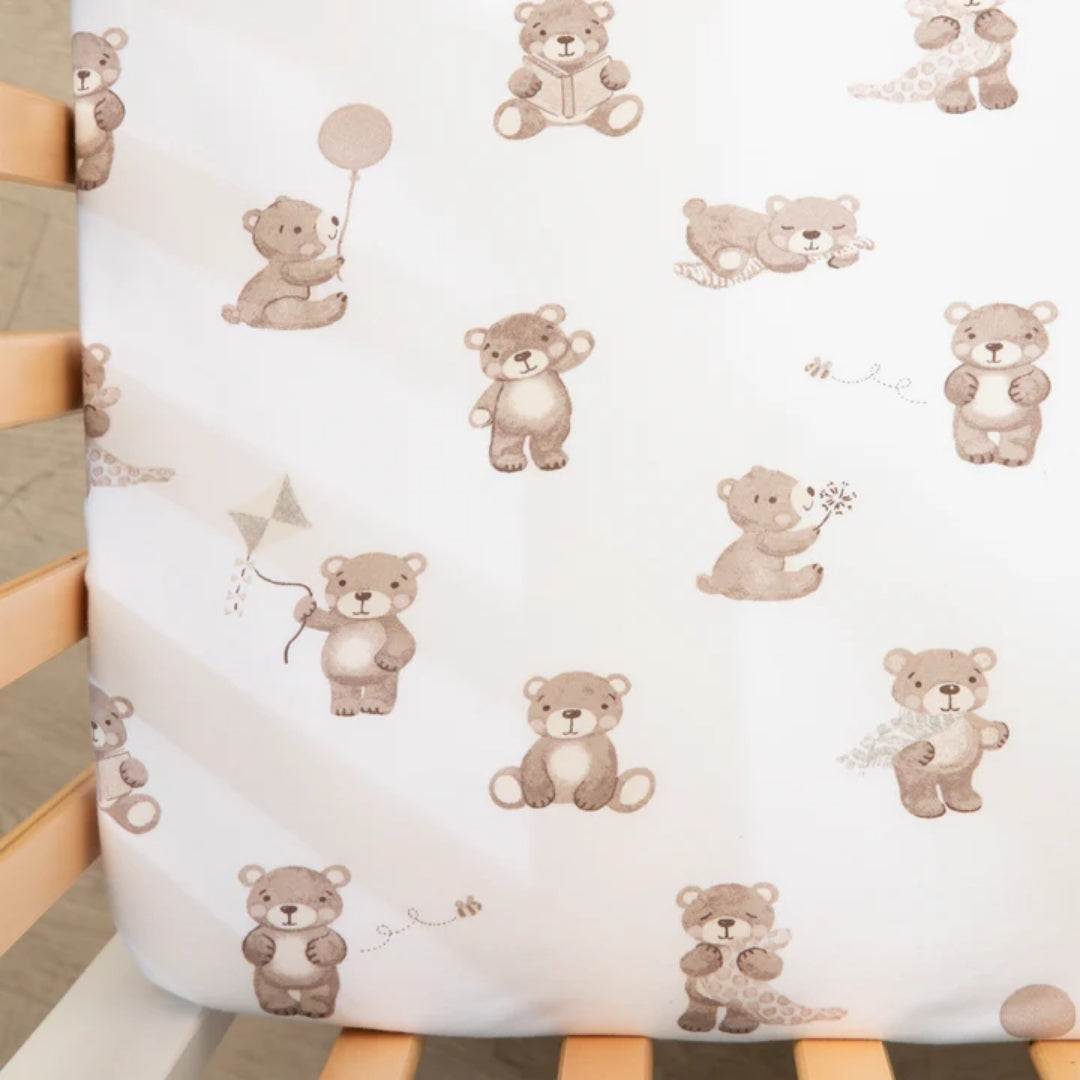Living Textiles Cot Fitted Sheets 2pk Cuddly Bear