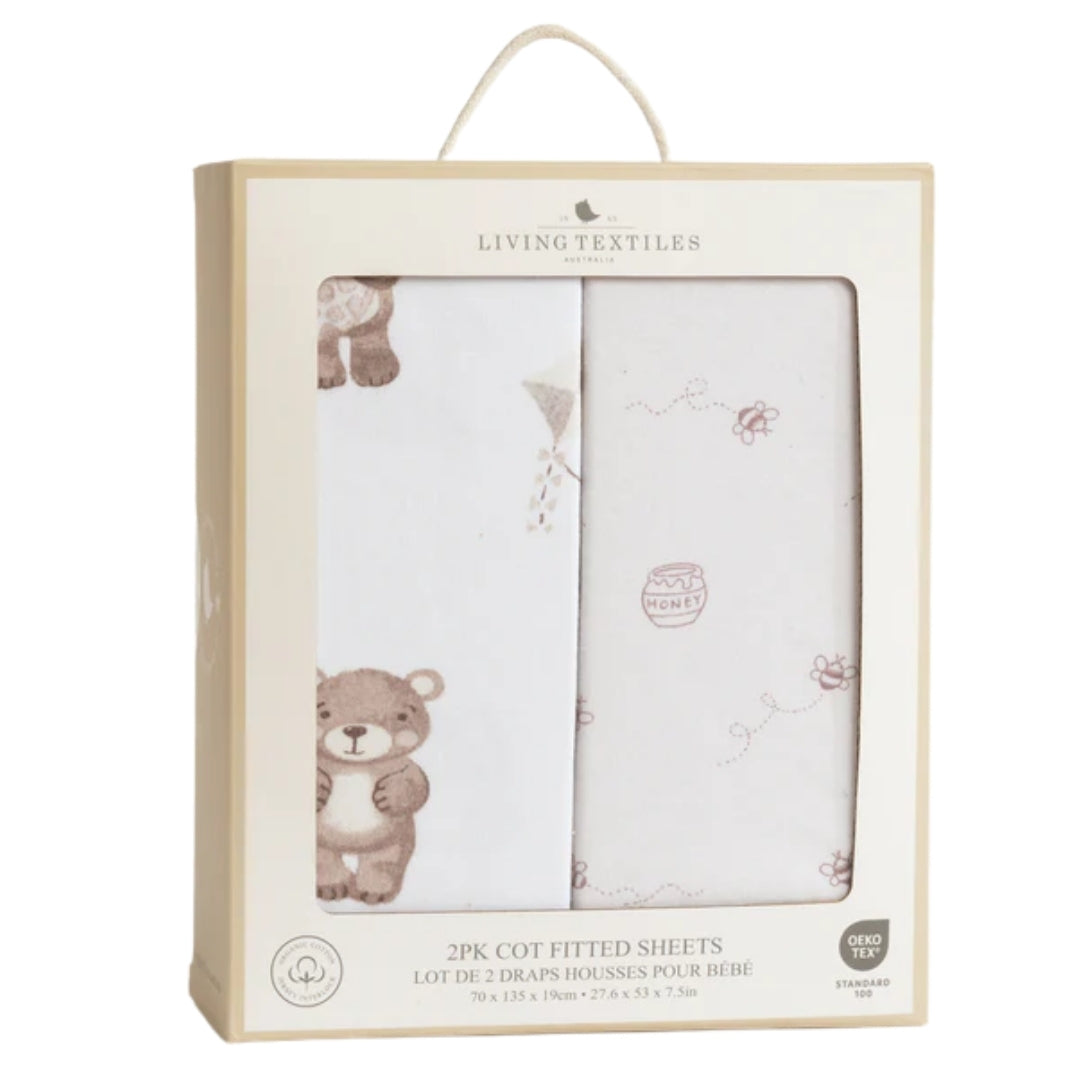 Living Textiles Cot Fitted Sheets 2pk Cuddly Bear