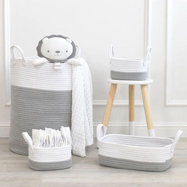 Living Textiles Large Cotton Rope Hamper Grey/White