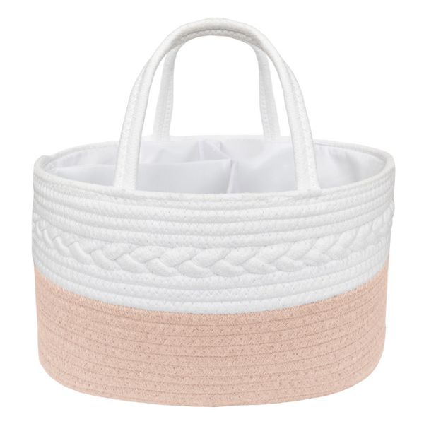 Living Textiles Cotton Rope Nappy Caddy with Divider Blush/White