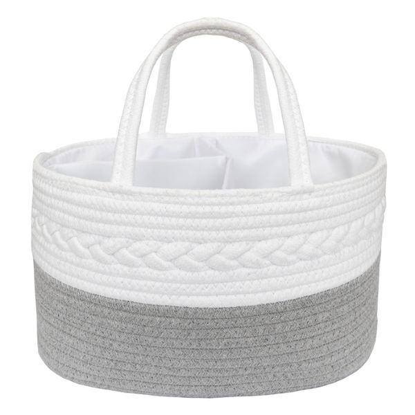 Living Textiles Cotton Rope Nappy Caddy with Divider Grey/White