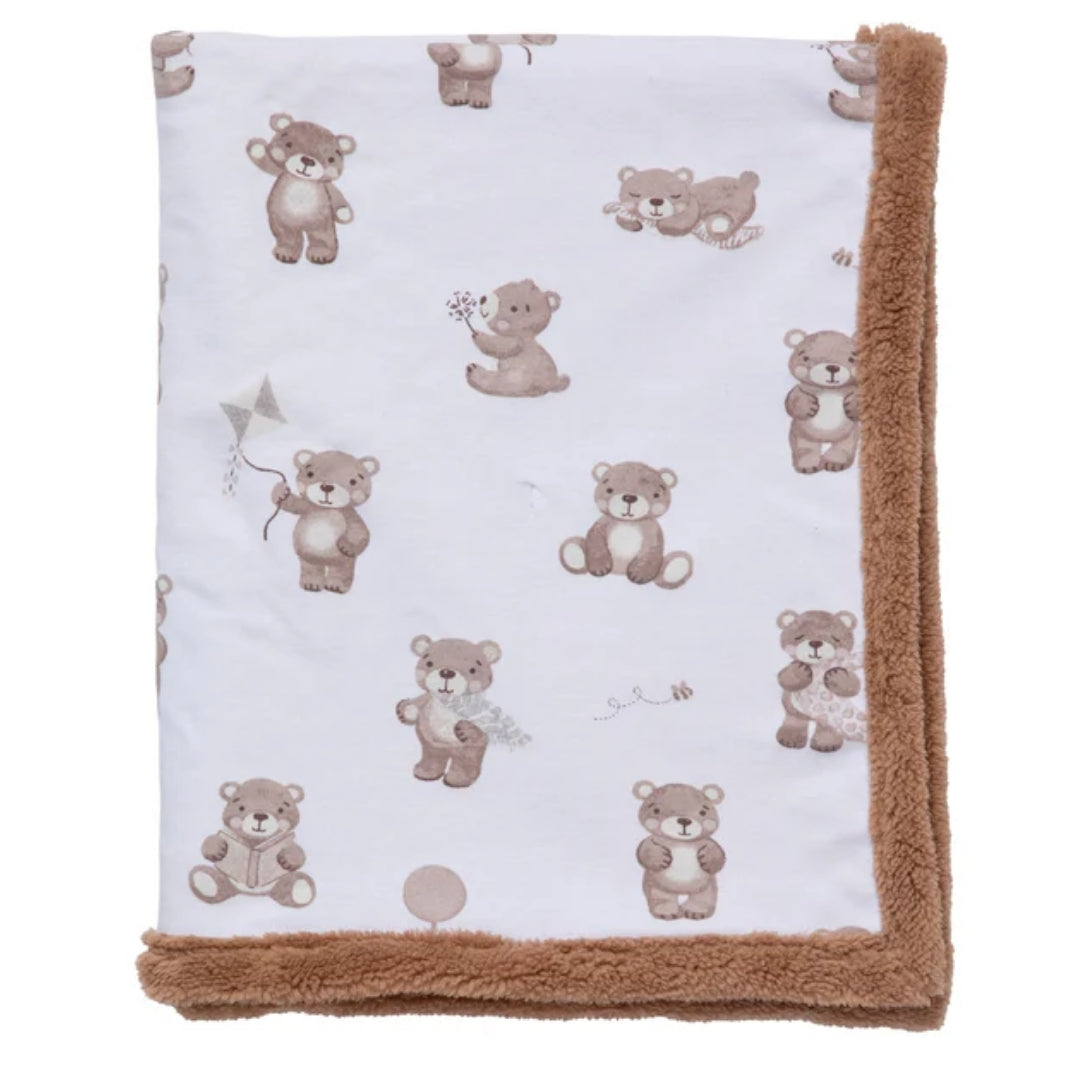 Living Textiles Jersey Sherpa Pram Blanket Cuddly Bear