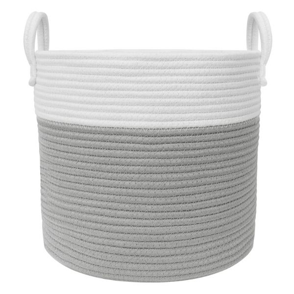 Living Textiles Medium Cotton Rope Hamper Grey/White