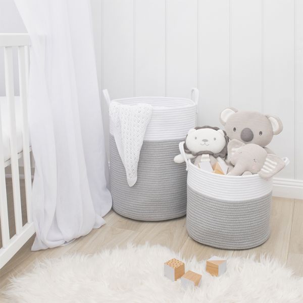 Living Textiles Medium Cotton Rope Hamper Grey/White