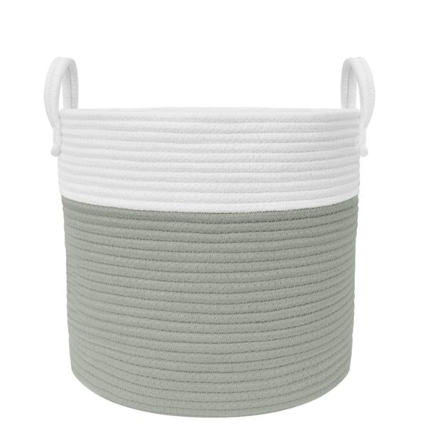 Living Textiles Medium Cotton Rope Hamper Sage/White