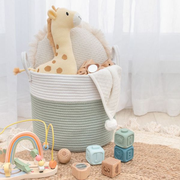 Living Textiles Medium Cotton Rope Hamper Sage/White