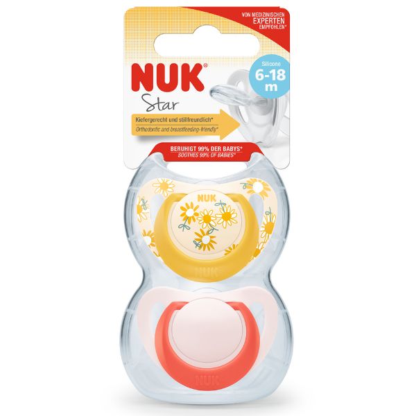 NUK Star Silicone Soother 6-18m Girl 2pk