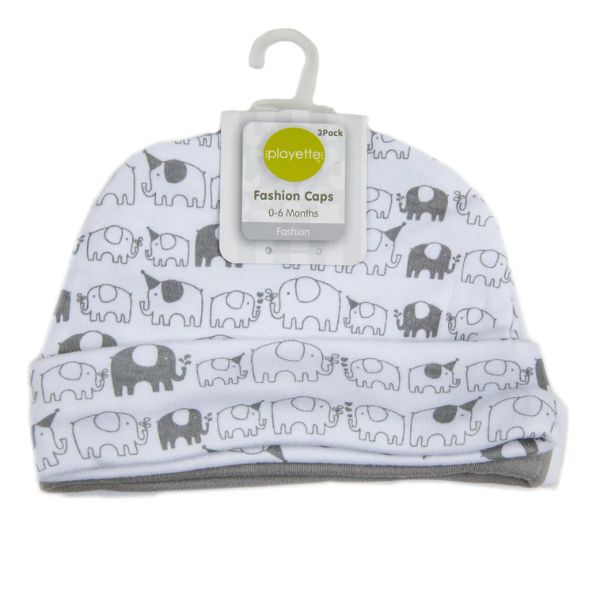 Playette 3pk Newborn Fashion Caps Elephant