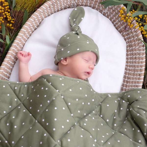 Living Textiles Reversible Jersey Cot Comforter Forest Retreat/Olive Dots