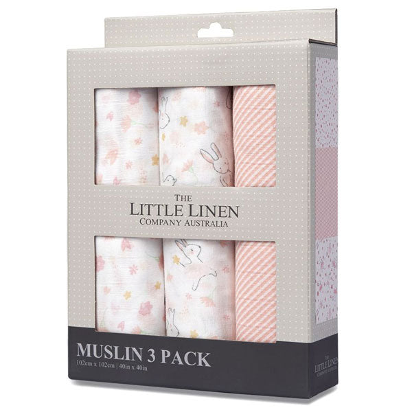 The Little Linen Company Muslin 3Pk Prints Ballerina Bunny
