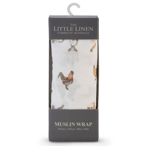The Little Linen Company Muslin Farmyard Lamb 1pk