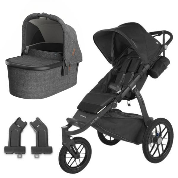 UPPAbaby RIDGE Pram JAKE (Charcoal/Grey) + Bassinet + Bassinet Adaptors
