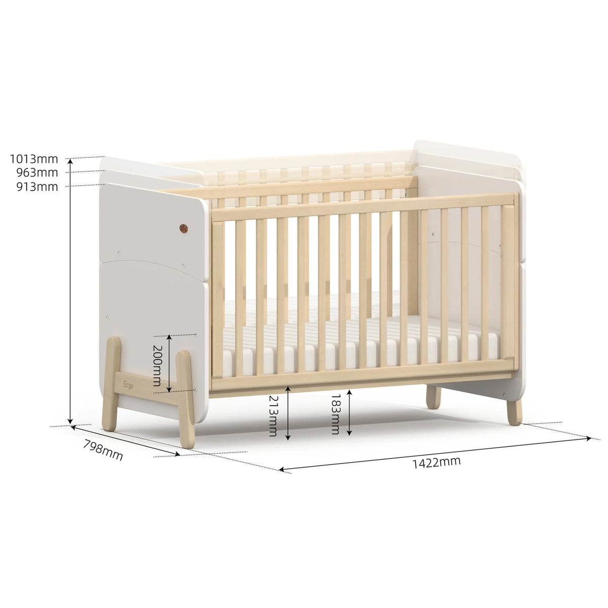 Boori Natty Ergonomic Cot with Dropside