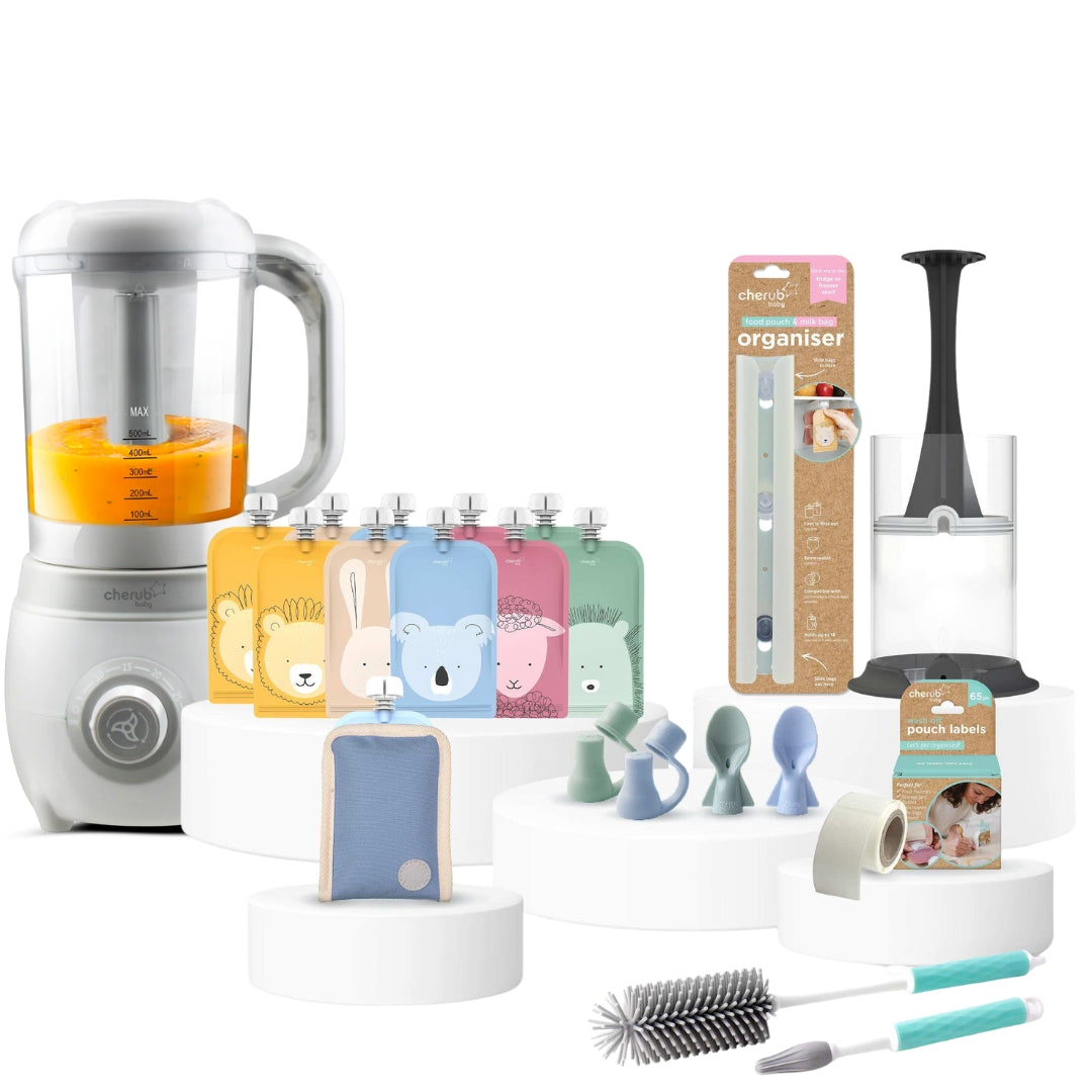 Cherub Baby Easycook Baby Food Maker & Bottle Sterilizer + Reusable Baby Food & Yogurt Pouches Bundle Kit V2