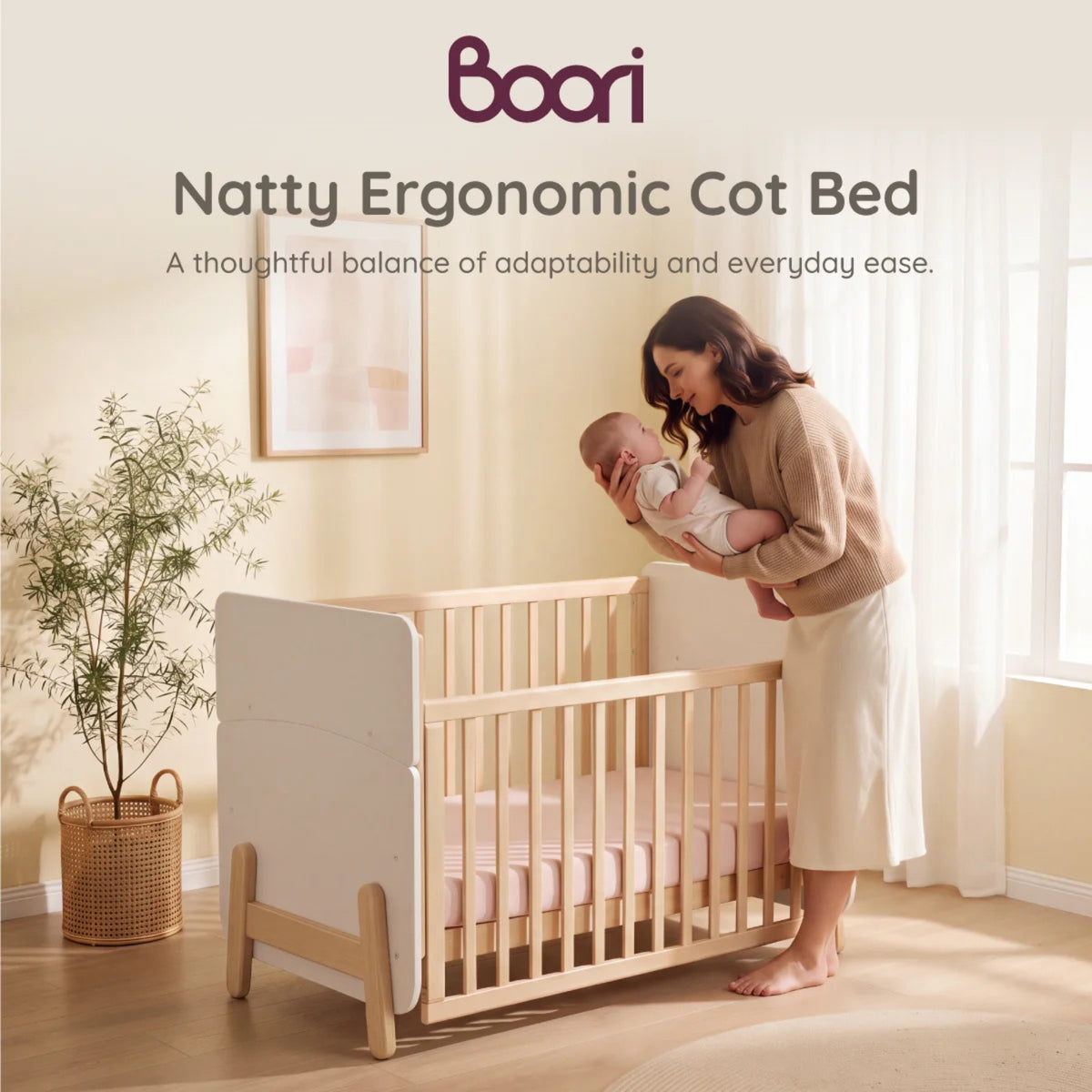 Boori Natty Ergonomic Cot with Dropside