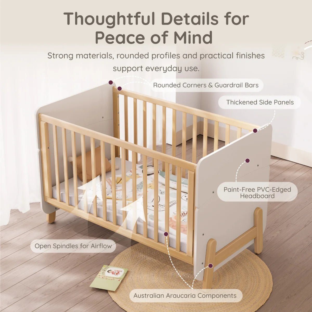 Boori Natty Ergonomic Cot with Dropside