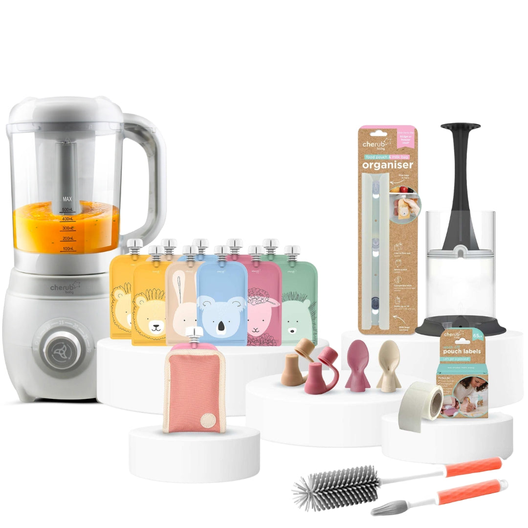 Cherub Baby Easycook Baby Food Maker & Bottle Sterilizer + Reusable Baby Food & Yogurt Pouches Bundle Kit V2