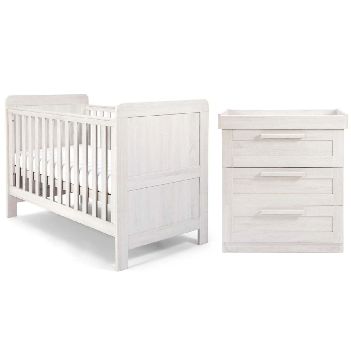 Mamas & Papas Atlas Cot Bed with Mattress & Dresser Changer White