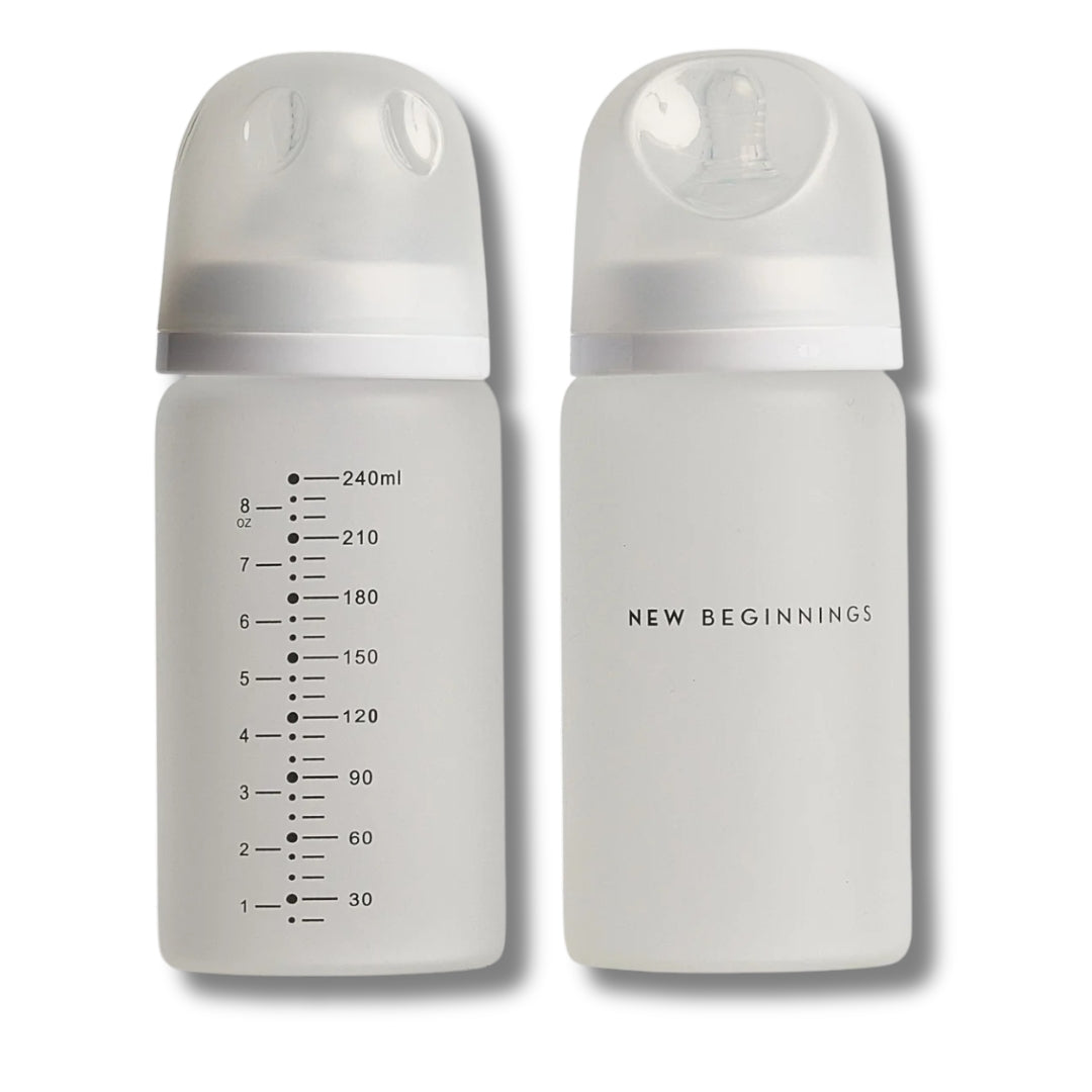 New Beginnings Glass Bottle 240ml Silicone Outer Twin Pack