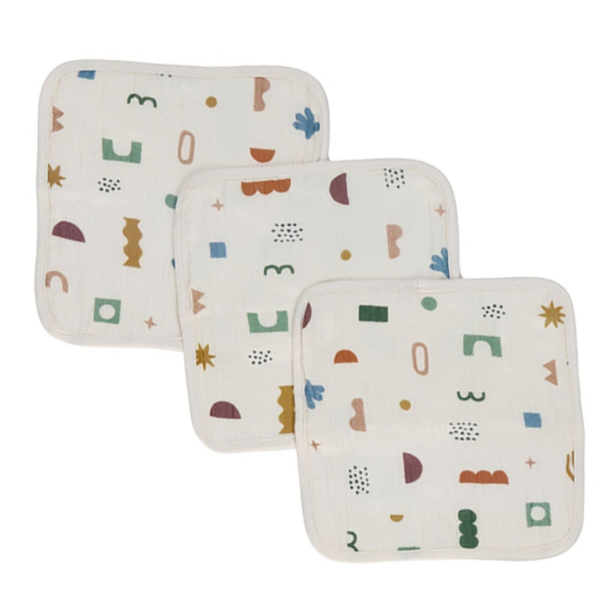 Living Textiles Organic Muslin Washcloths 3pk Geo Mod