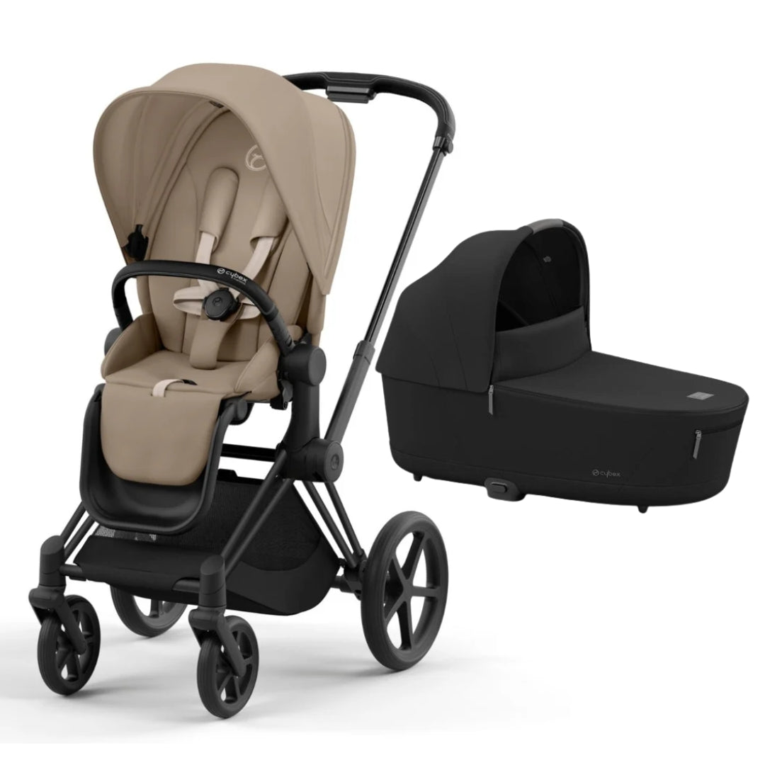 Cybex Priam Pram with Matt Black Chassis V26 + CYBEX Priam Lux Carry Cot Sepia Black