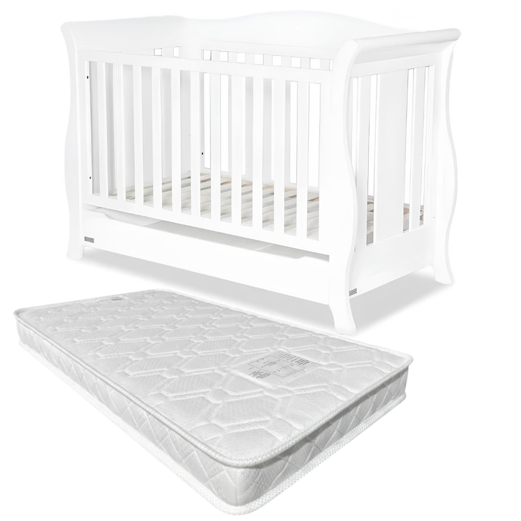Eldita Windsor Sleigh Cot V2 White with Mattress