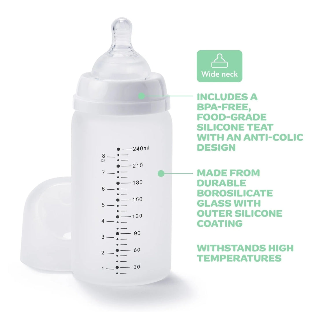 New Beginnings Glass Bottle 240ml Silicone Outer Twin Pack