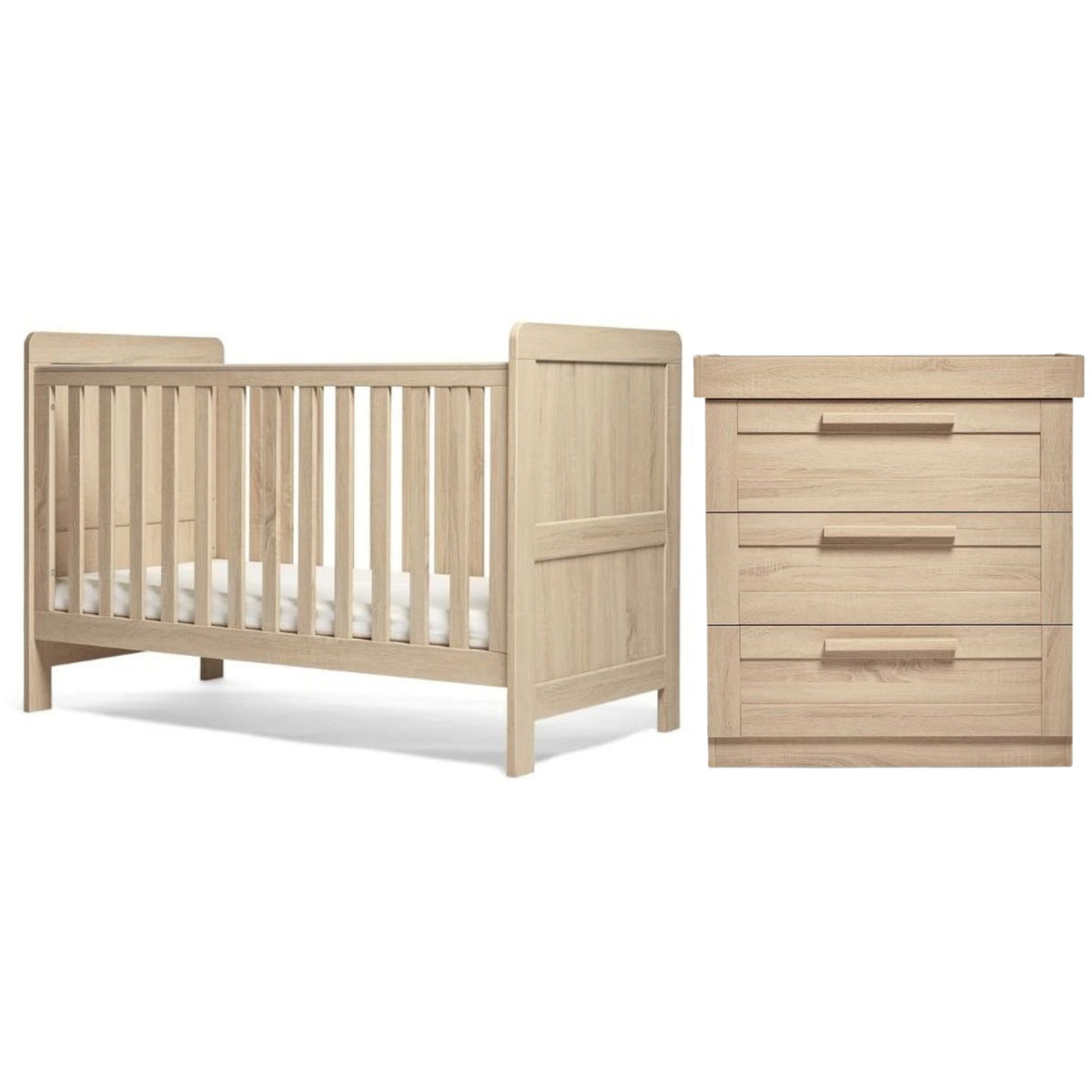 Mamas & Papas Atlas Cot Bed with Mattress & Dresser Changer Light Oak