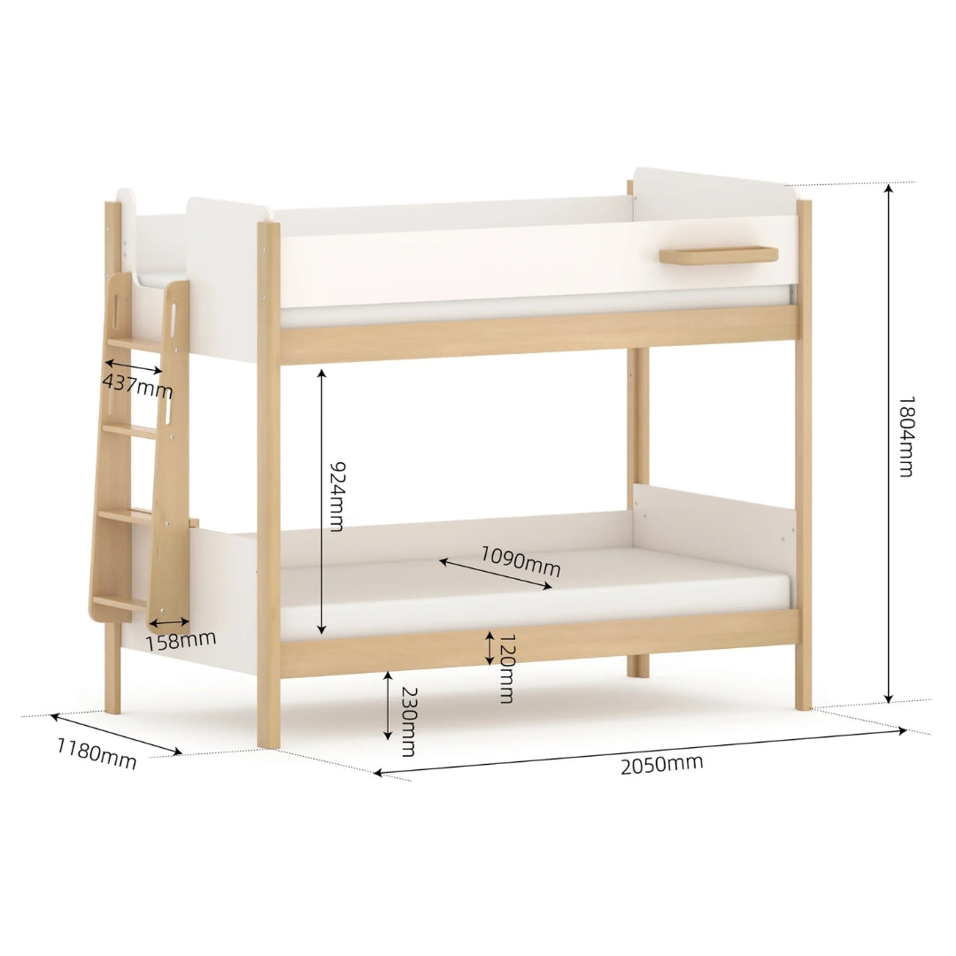 Boori Kids Natty King Single Bunk Bed with Ladder V24 Barley White / Almond