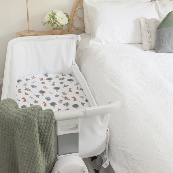 Living Textiles Bedside Sleeper Fitted Sheets 2pk Forest Retreat/Olive Dots