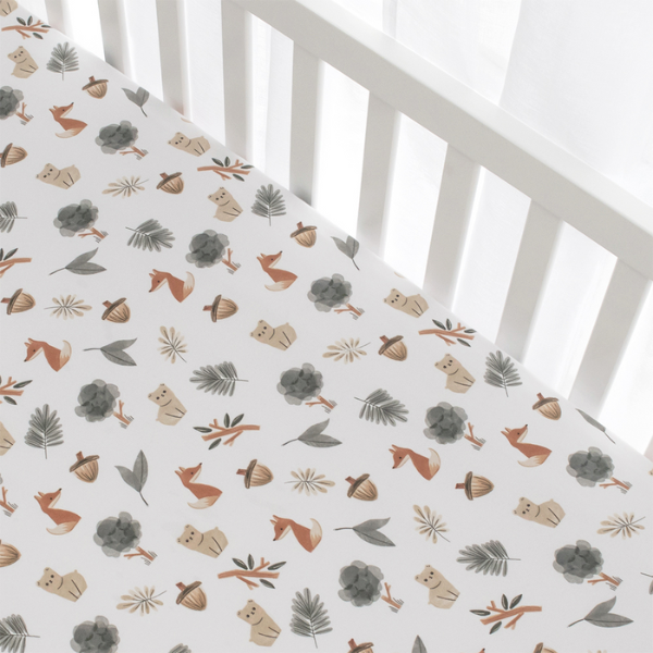 Living Textiles Cot Fitted Sheets 2pk Forest Retreat/Olive Dots