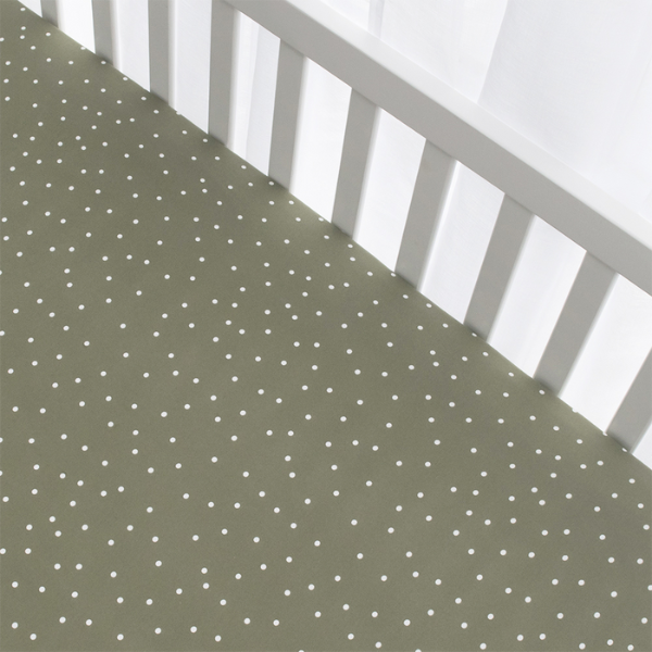 Living Textiles Cot Fitted Sheets 2pk Forest Retreat/Olive Dots
