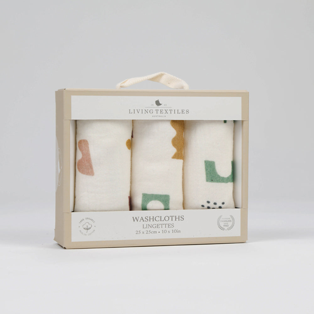 Living Textiles Organic Muslin Washcloths 3pk Geo Mod