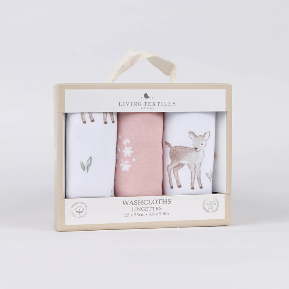 Living Textiles Organic Cotton Washcloths 3pk Fawn fables