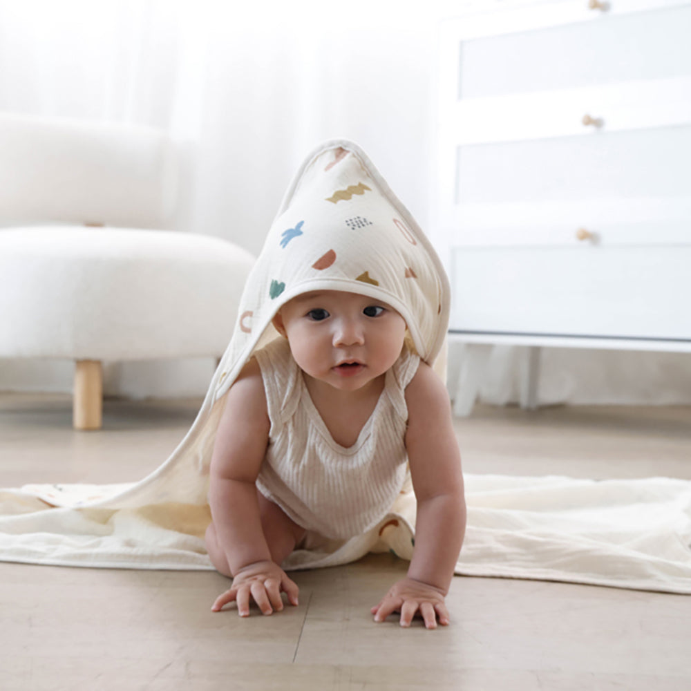 Living Textiles Organic Muslin Hooded Towel Geo Mod