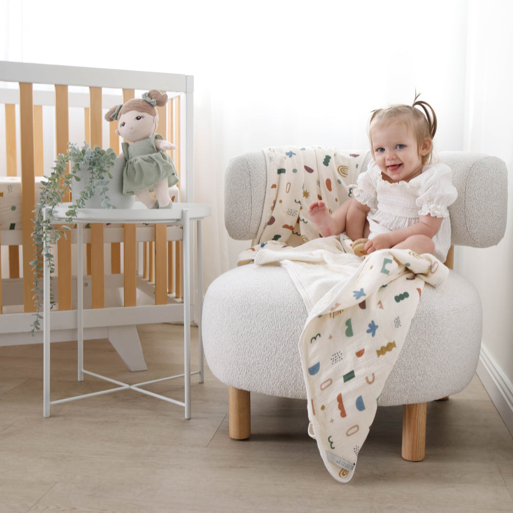 Living Textiles Organic Muslin Hooded Towel Geo Mod