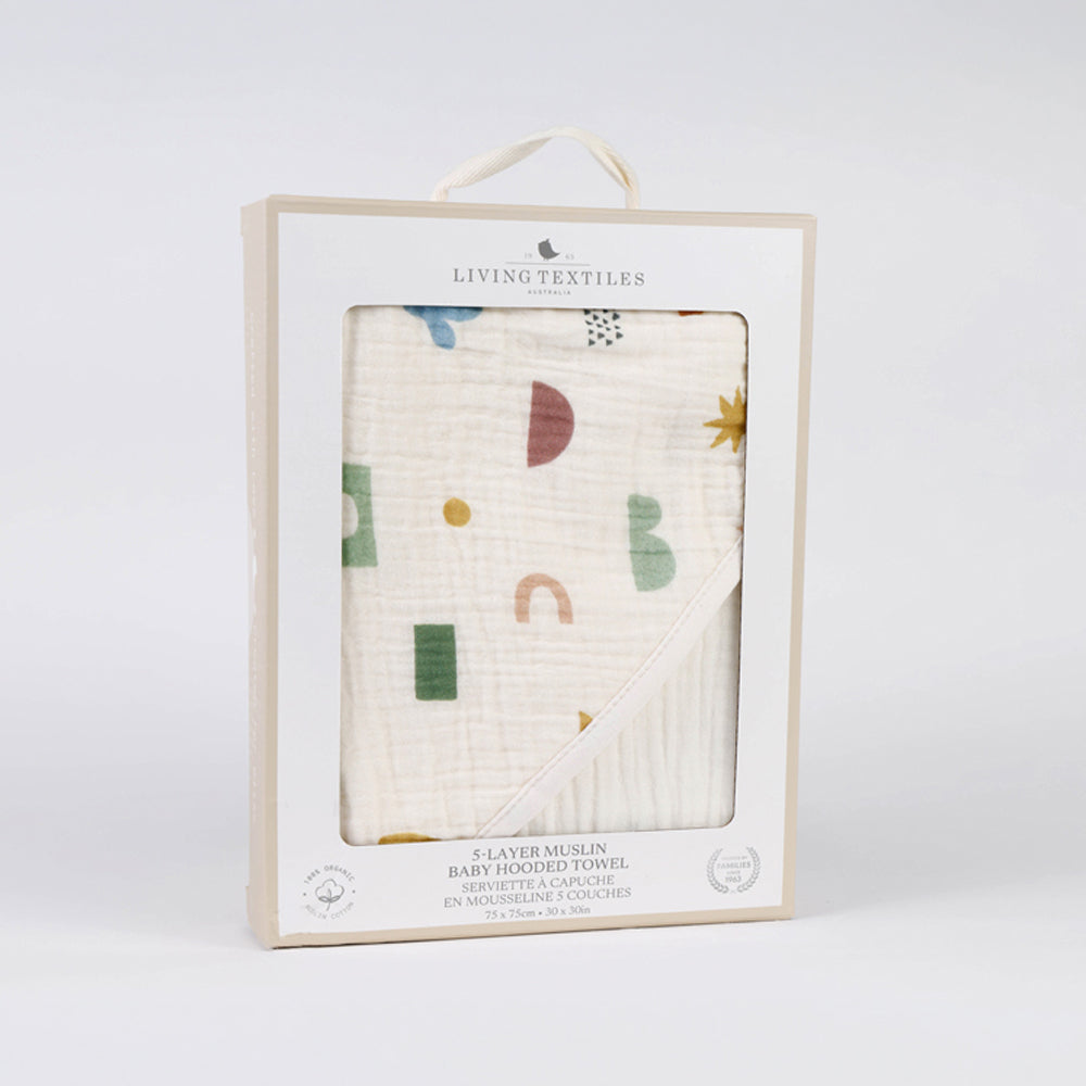 Living Textiles Organic Muslin Hooded Towel Geo Mod