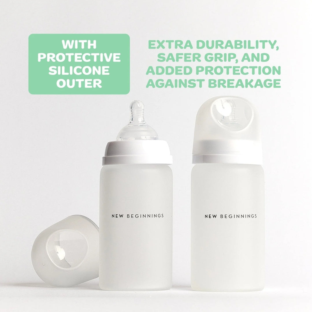 New Beginnings Glass Bottle 240ml Silicone Outer Twin Pack