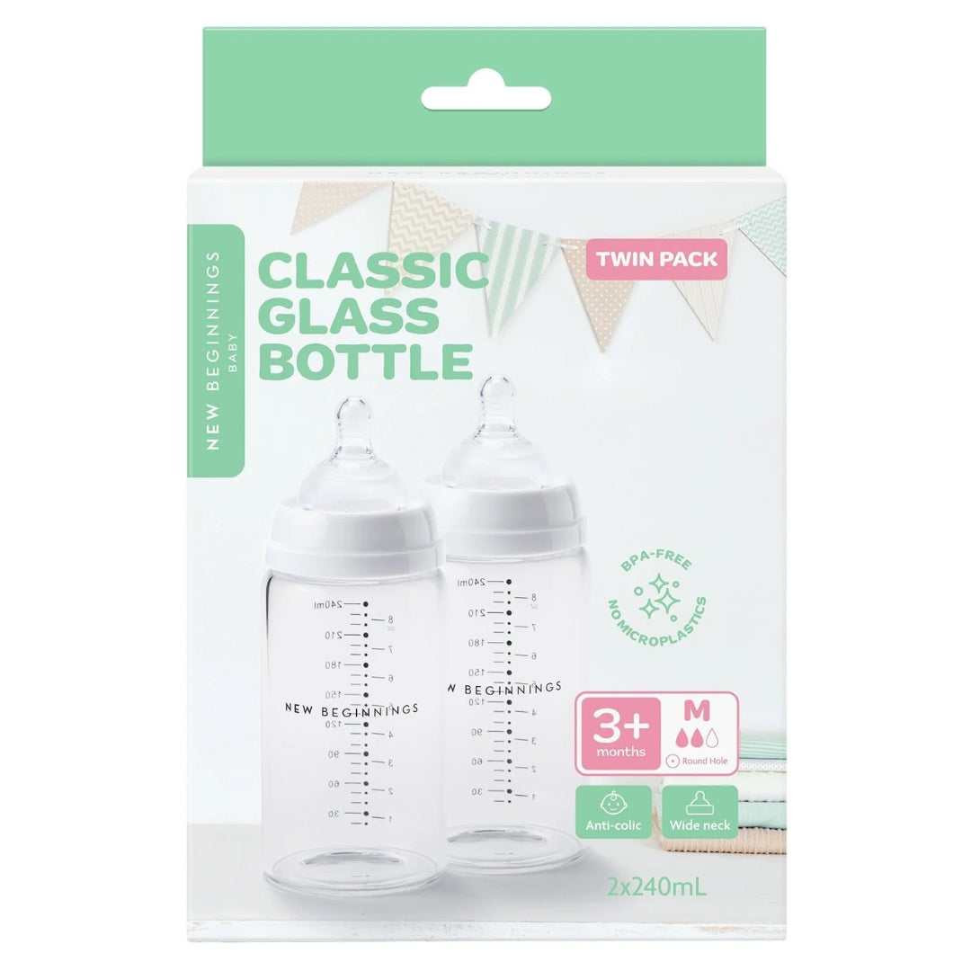 New Beginnings Classic Glass Bottle 240ml Twin Pack