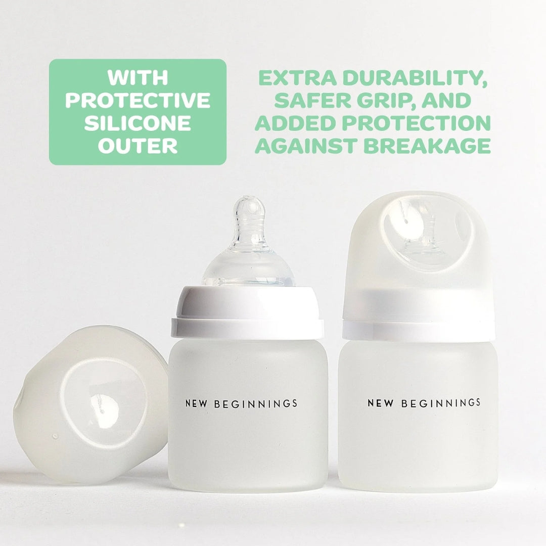 New Beginnings Glass Bottle 120ml Silicone Outer Twin Pack