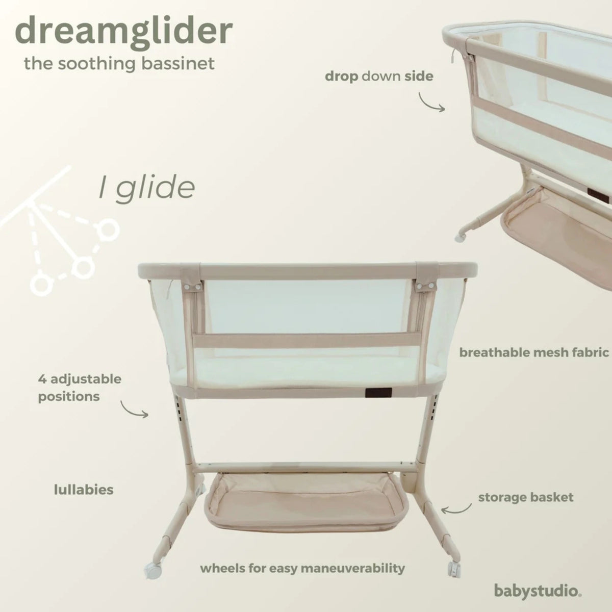 BabyStudio Dream Glider Bedside Sleeper - Auto Motion Bassinet