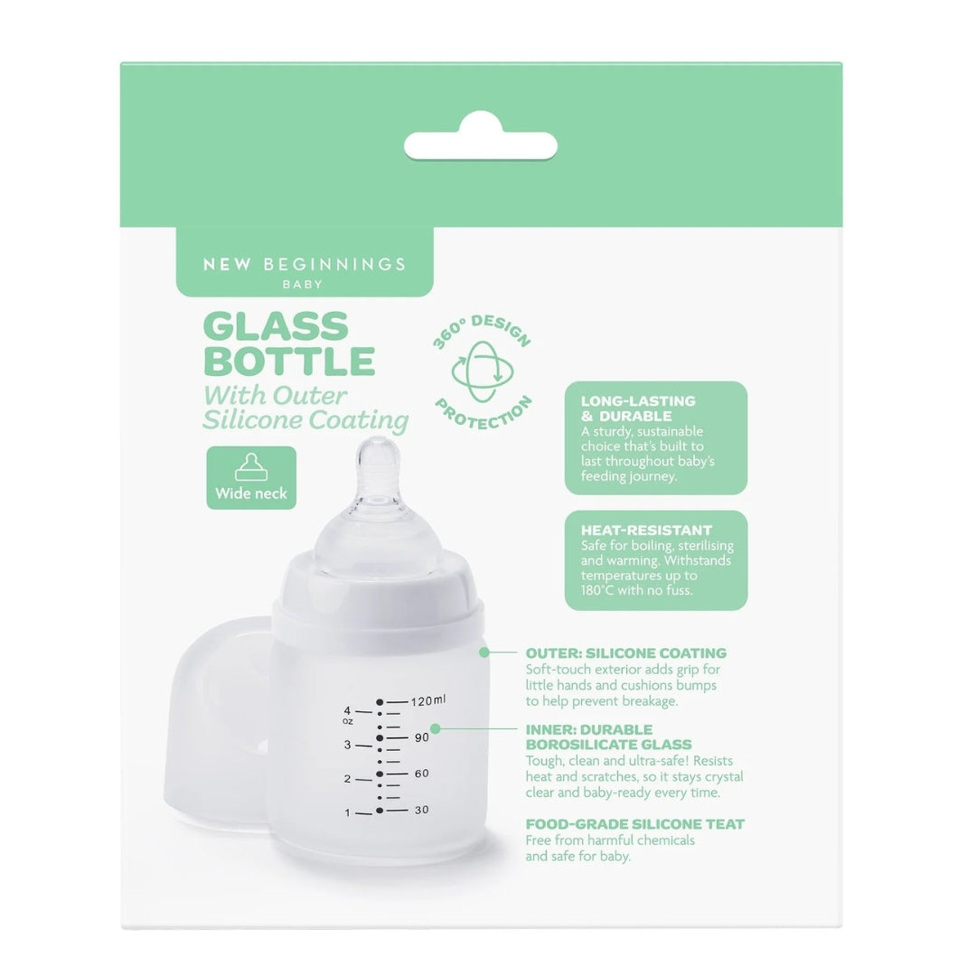 New Beginnings Glass Bottle 120ml Silicone Outer Twin Pack