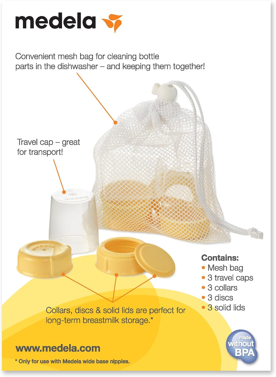 Medela Wide Base Bottle Collar & Lid Set