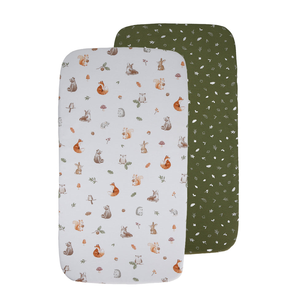 Living Textiles Organic Cotton Jersey Bedside Sleeper Fitted Sheets 2pk Fox & Friends