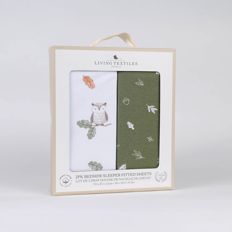 Living Textiles Organic Cotton Jersey Bedside Sleeper Fitted Sheets 2pk Fox & Friends