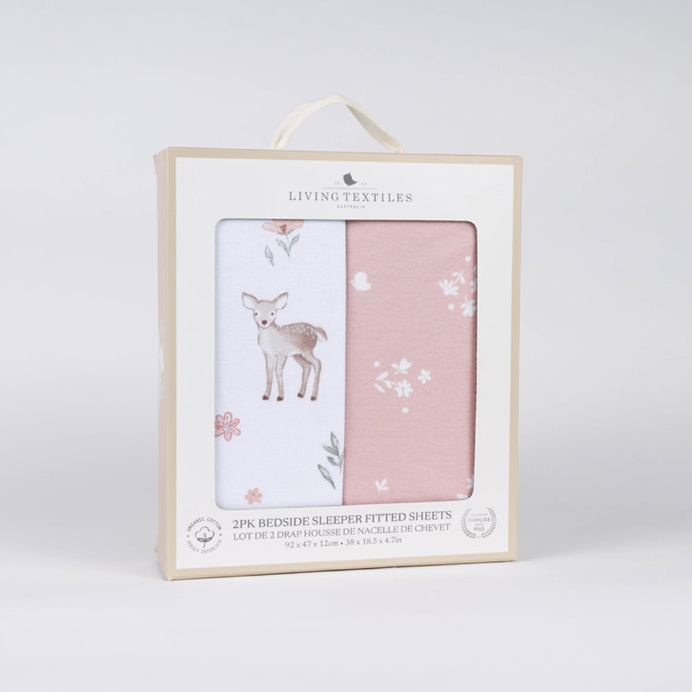 Living Textiles Organic Cotton Jersey Bedside Sleeper Fitted Sheets 2pk Fawn Fables