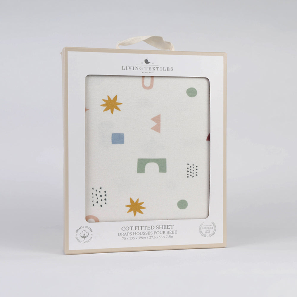 Living Textiles Organic Jersey Cot Fitted Sheet 1pk Geo Mod