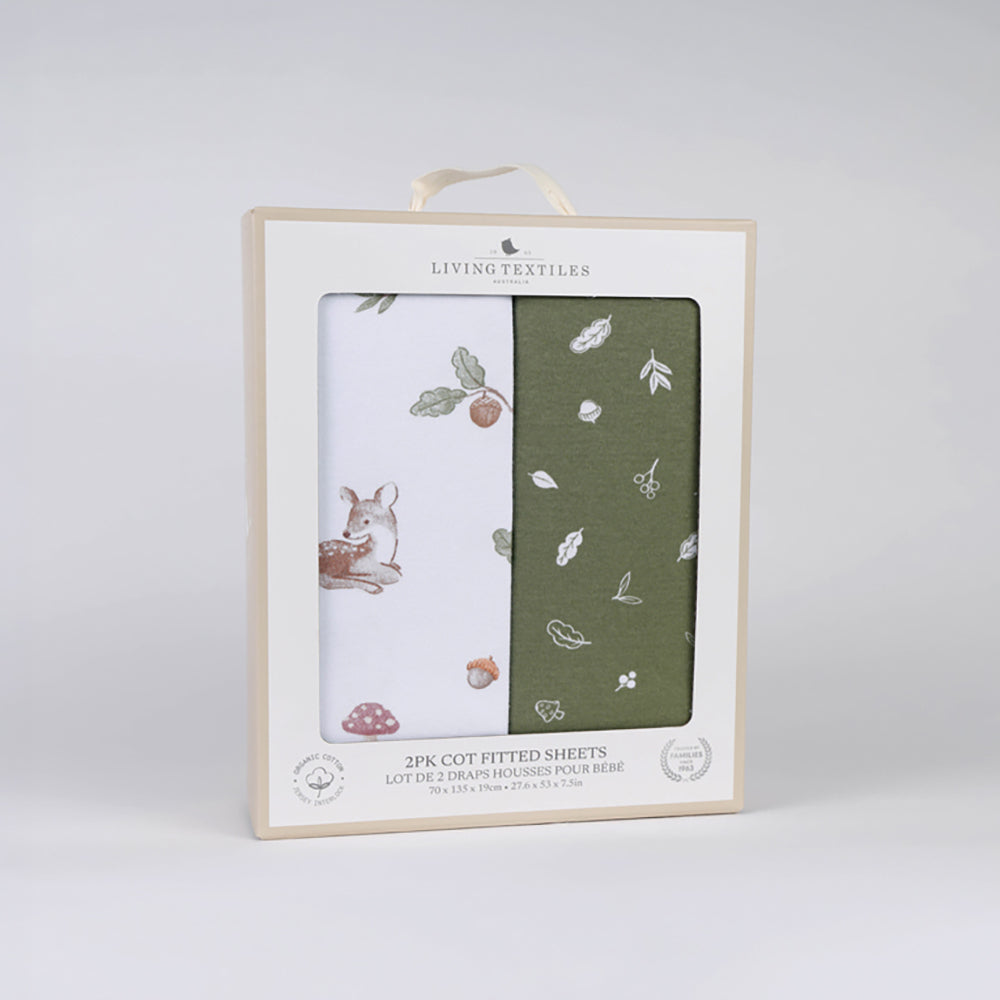 Living Textiles Organic Cotton Jersey Cot Fitted Sheets 2pk Fox & Friends